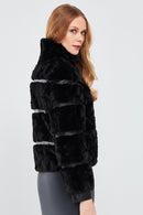 Melrose Women's Black Teddy Leather Jacket | Derimod