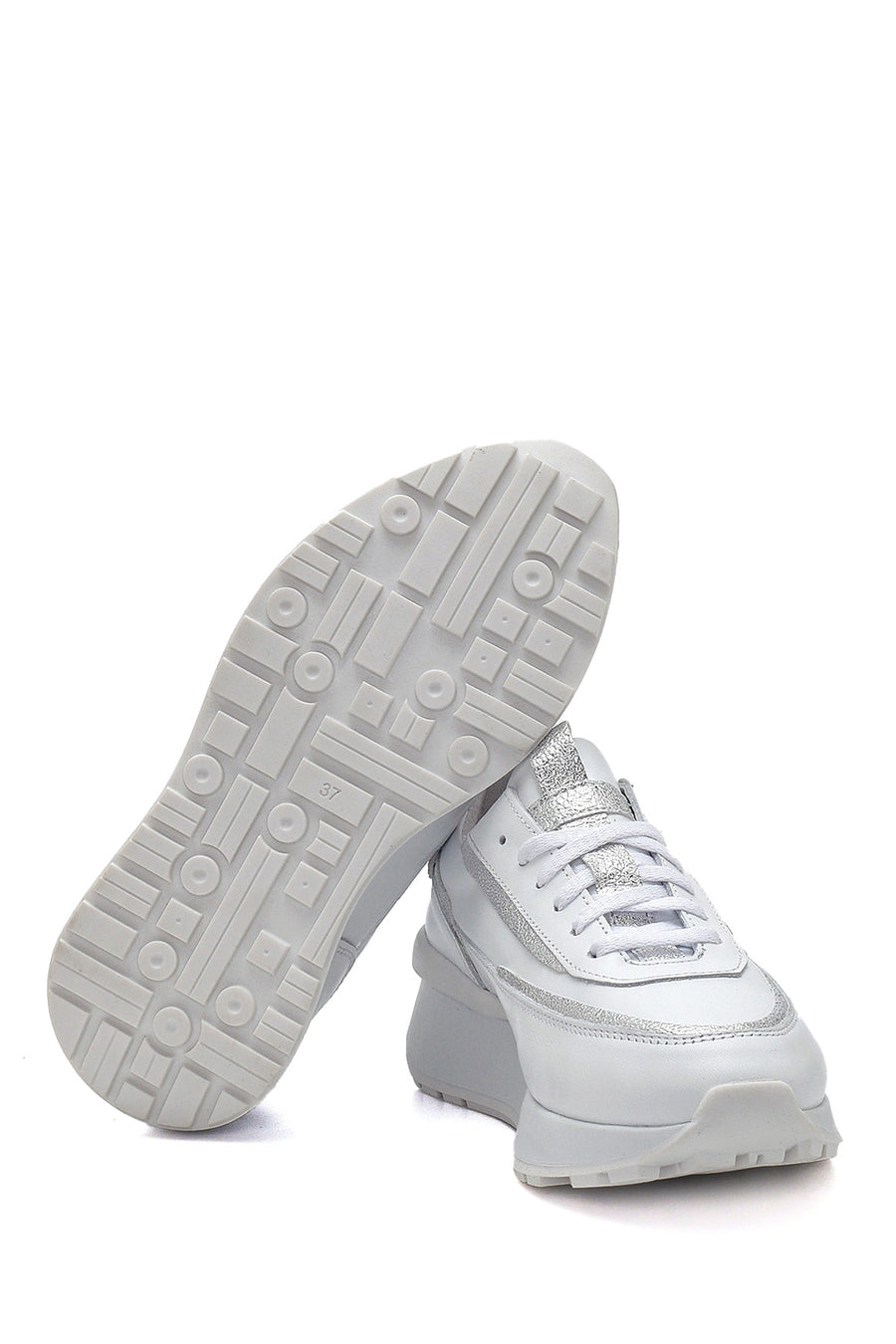Women's White Thick Soled Leather Sneaker