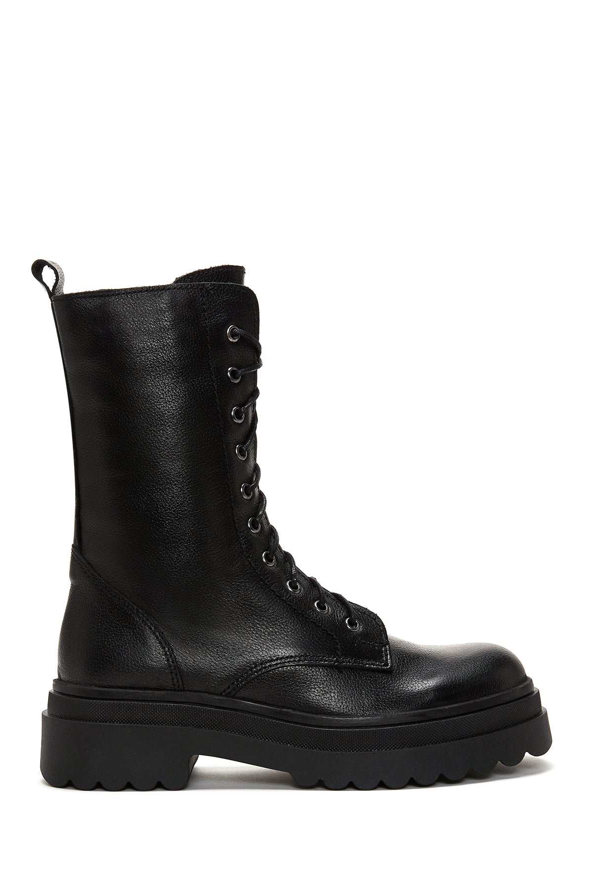 Women's Black Zippered Boots Flat Leather Boots 22WFD182618 | Derimod