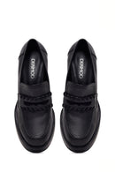 Woman Black Thick-Heeled Leather Loafer | Derimod