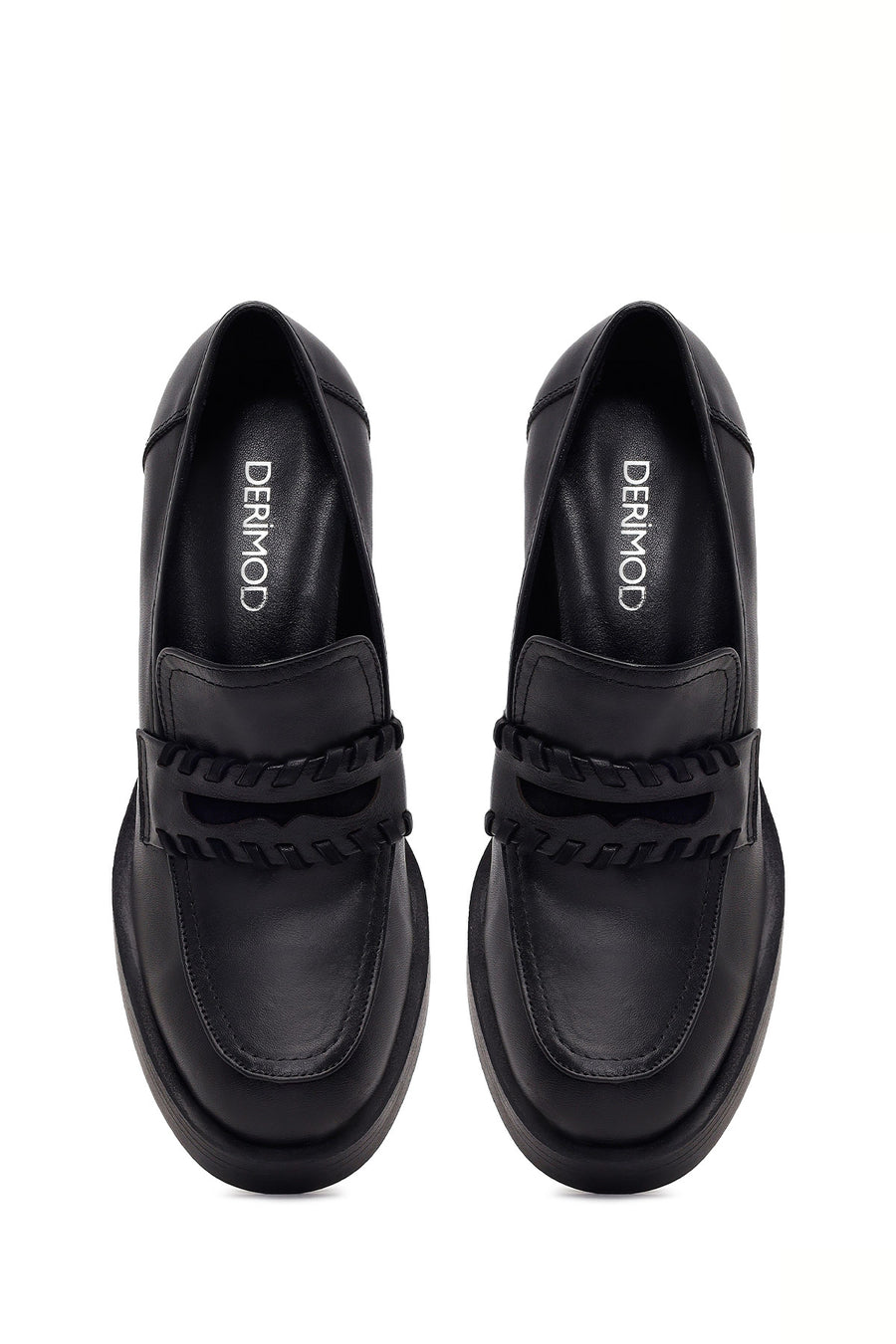 Woman Black Thick-Heeled Leather Loafer