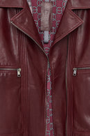 Paloma Women's Burgundy Short Oversize Biker Leather Jacket | Derimod