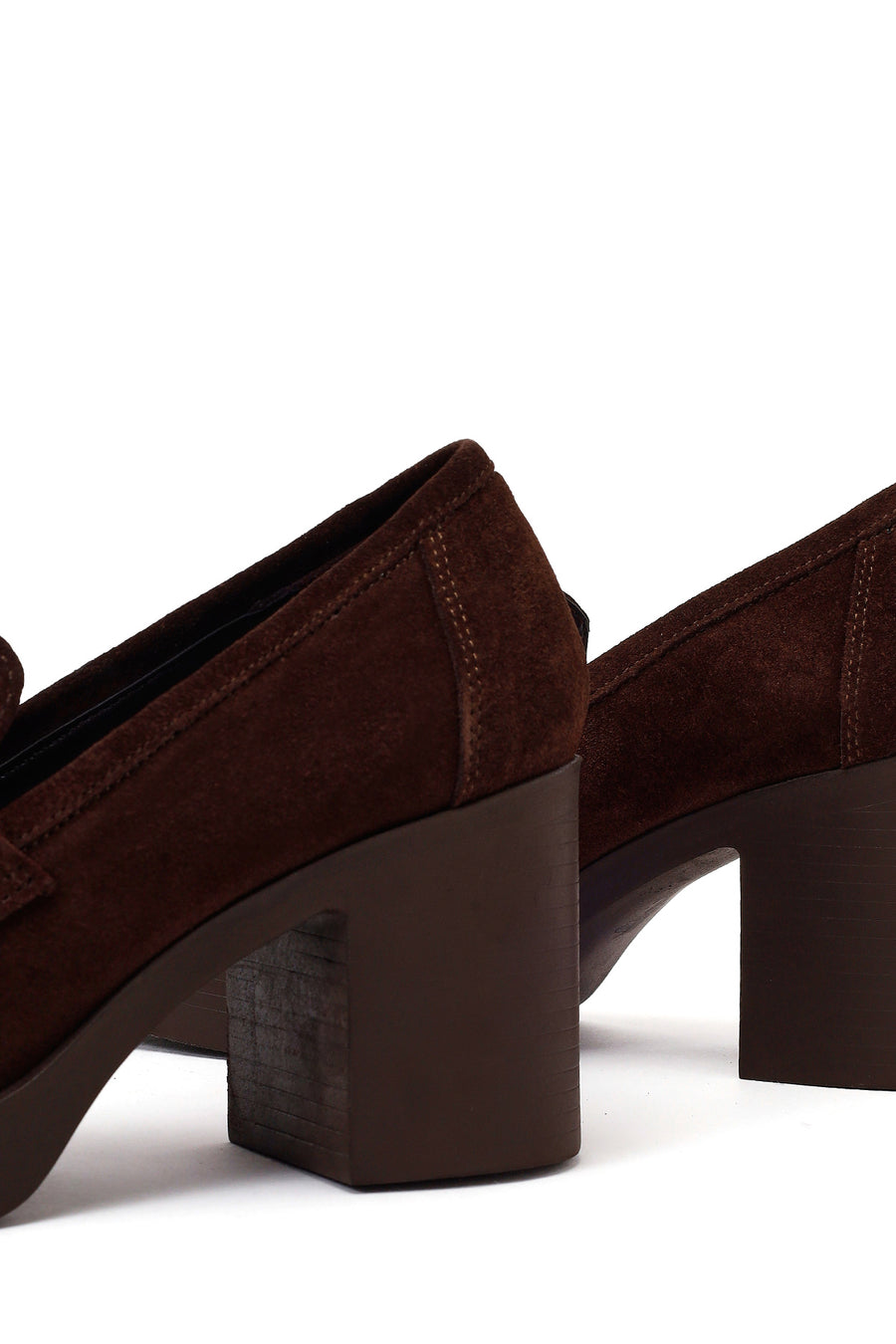 Woman Brown Chunky Heeled Suede Loafer