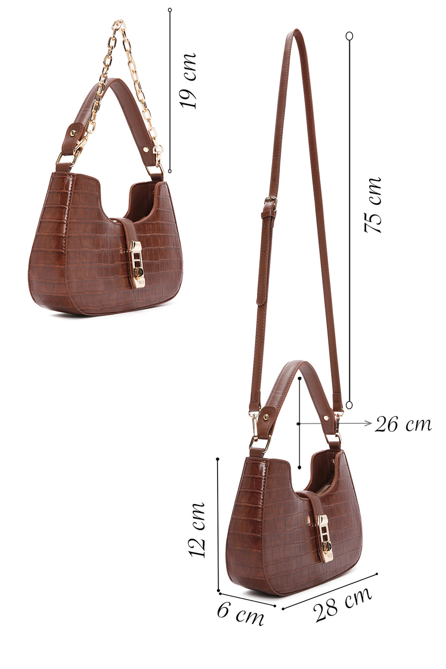 Women's Brown Long Strap Crocodile Handbag