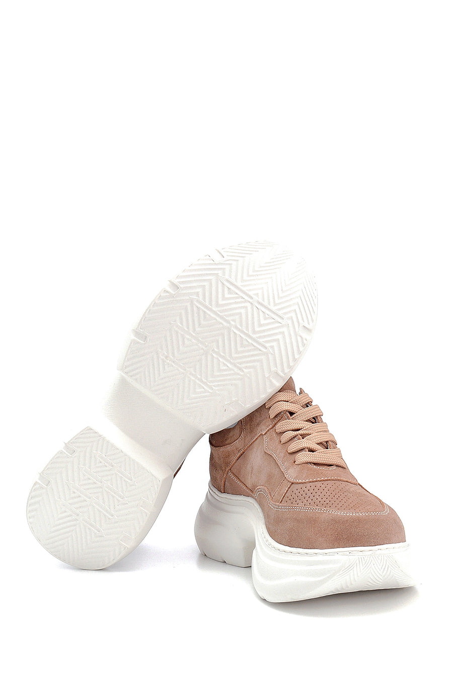 Women's Brown Suede Leather Thick Soled Sneaker