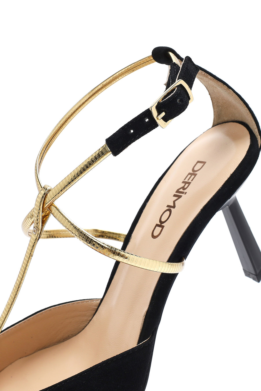 Women's Black Ankle Strap Thin Heel Suede Leather Shoes