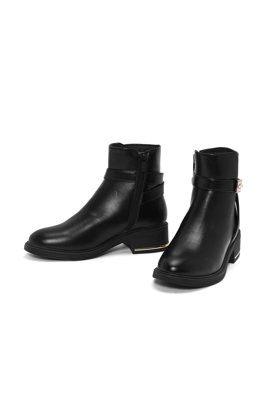 Women's Black Zippered Buckle Detailed Boots
