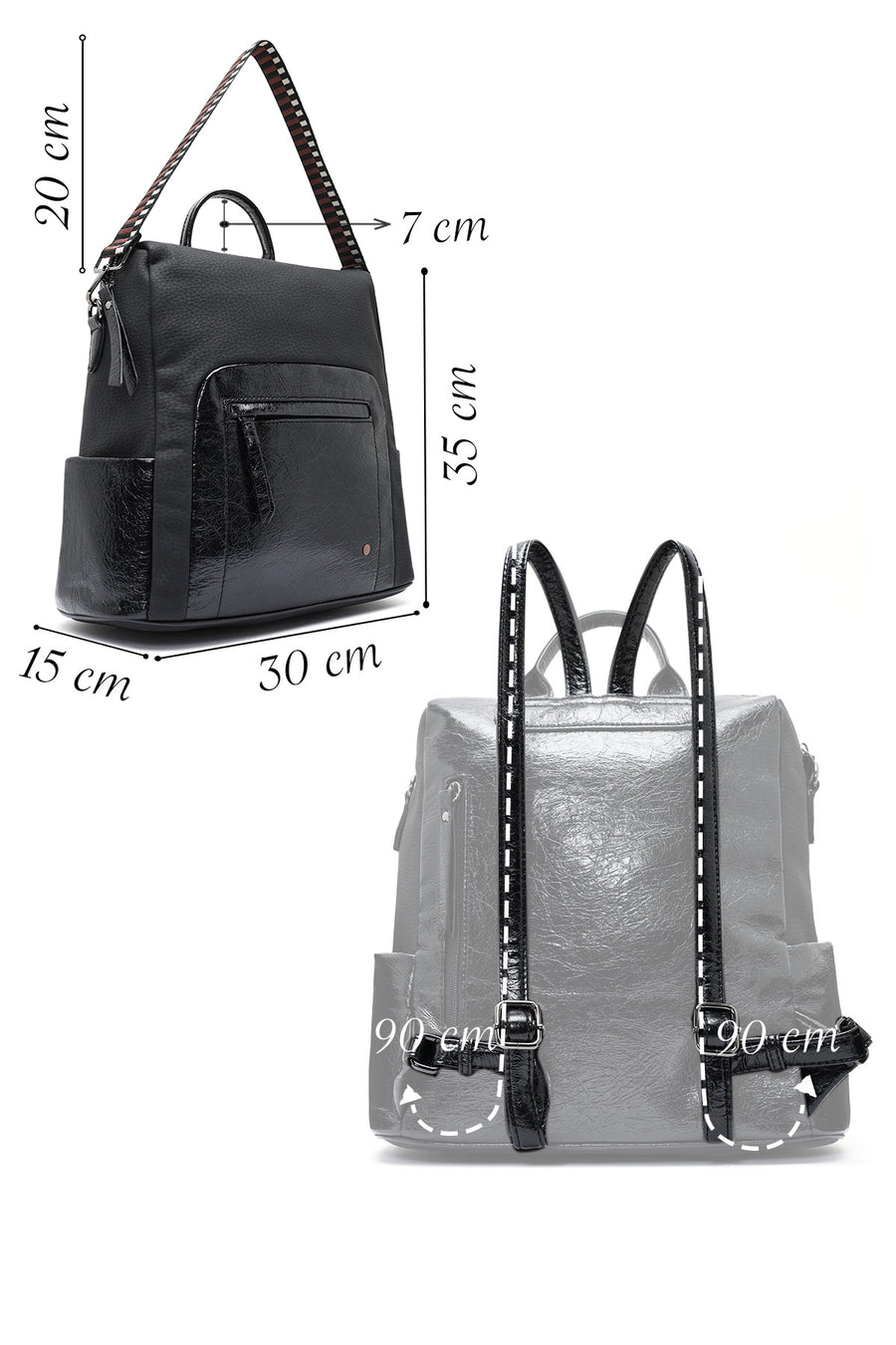 Women's Black Shoulder Strap Casual Backpack