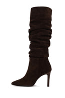 Woman Brown Thin-Heeled Suede Boots | Derimod
