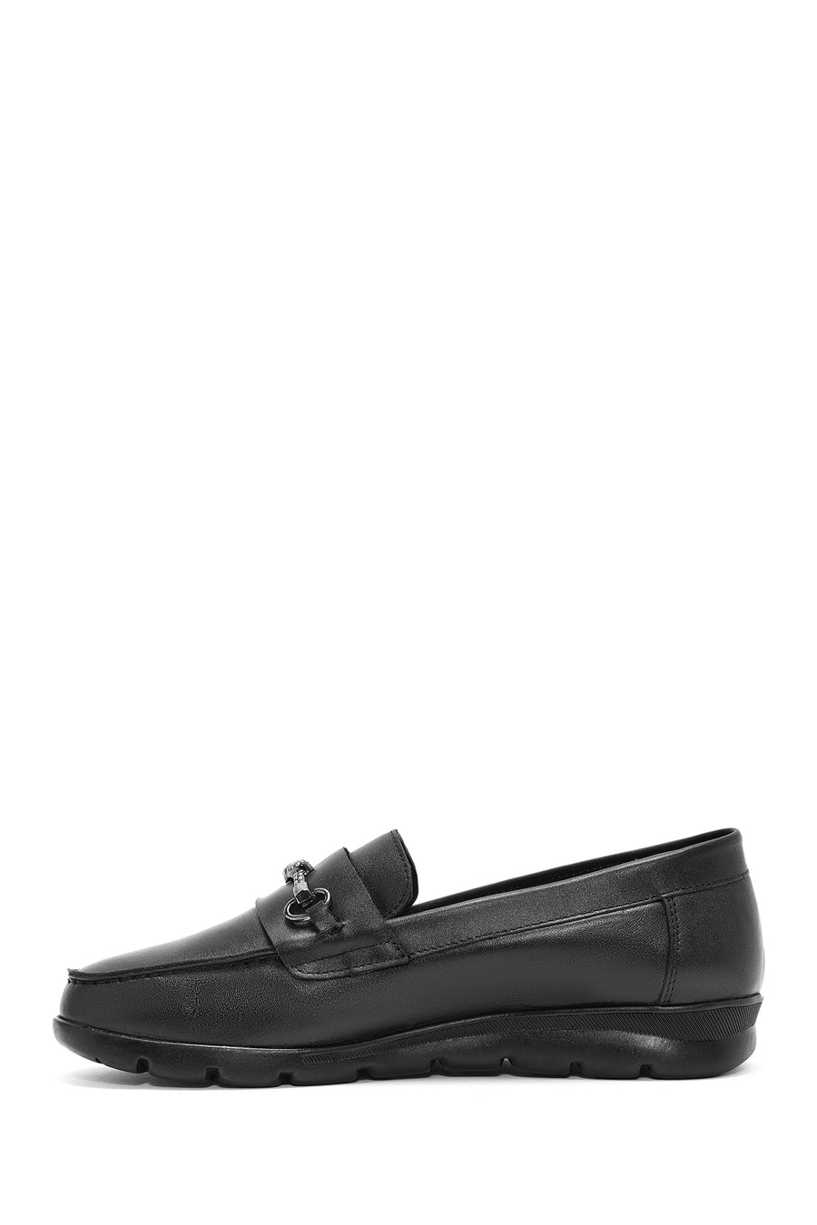 Women's Black Buckle Detailed Leather Comfort Loafer
