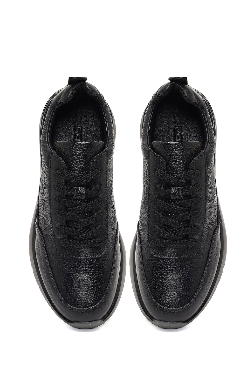 Erkek Siyah Bağcıklı Kalın Tabanlı Deri Sneaker