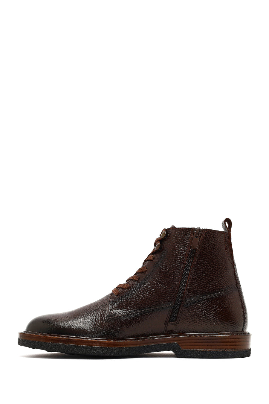 Male Brown Lace-Up Zip Closure Leather Casual Boots