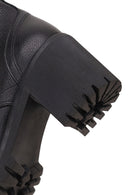 Woman Black Zip Closure Chunky Heeled Leather Combat Boots | Derimod