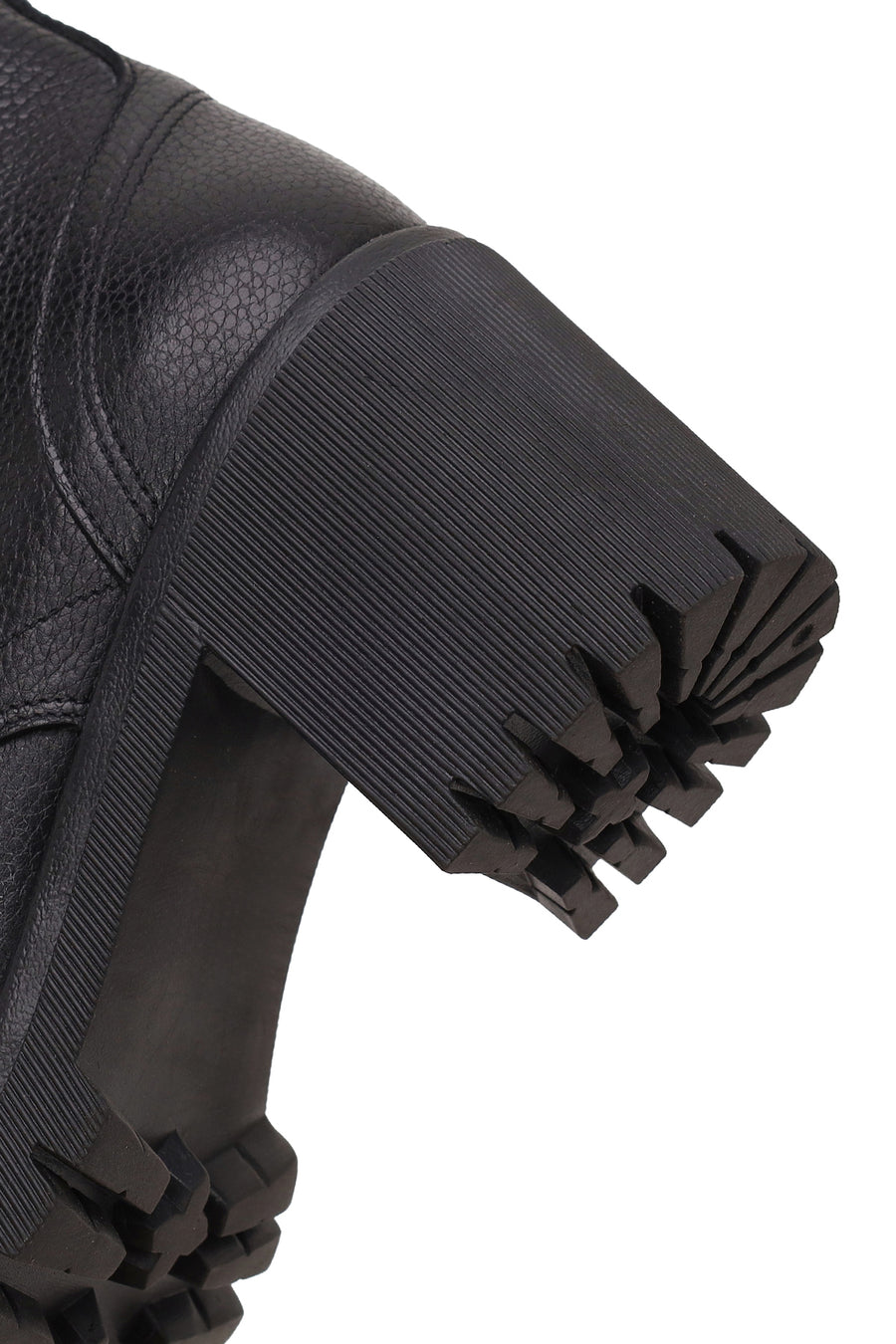 Woman Black Zip Closure Chunky Heeled Leather Combat Boots