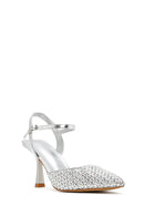 Women's Grey Ankle Buckle Braided Thin Heeled Shoes | Derimod