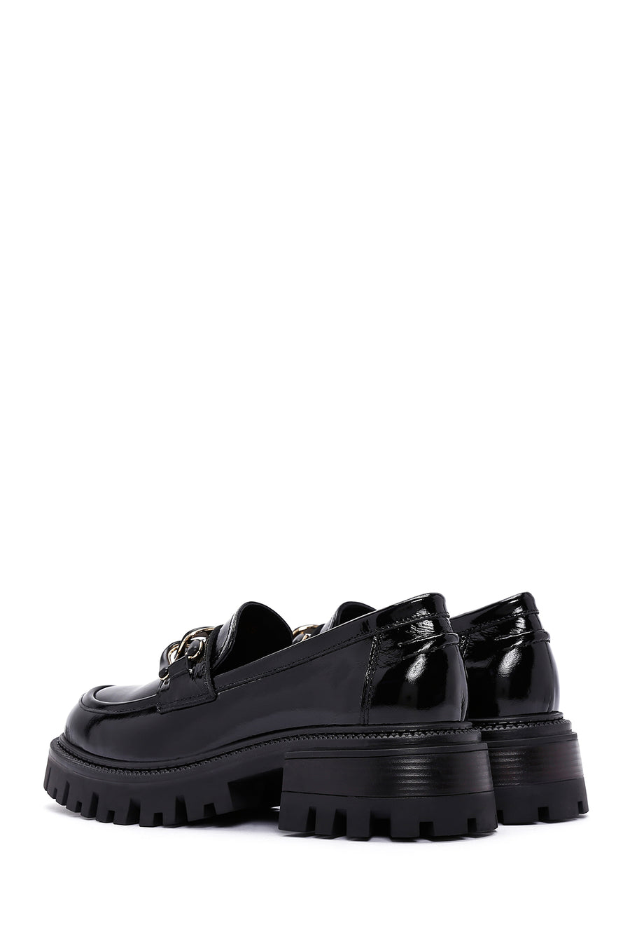 Women's Black Buckle Detailed Leather Masculine Loafer