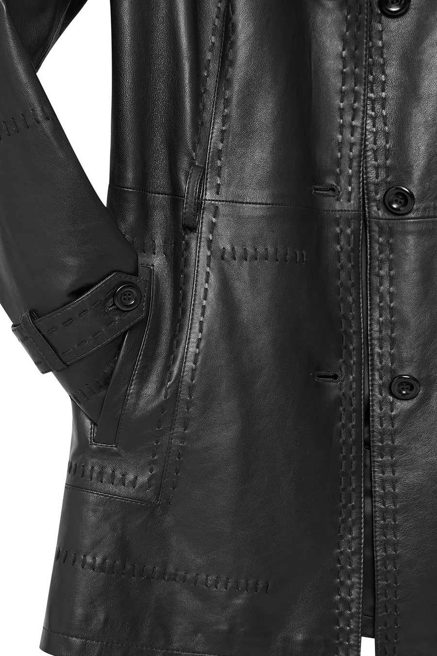 Annamaria Women's Black Belt Detailed Regular Leather Trench Coat