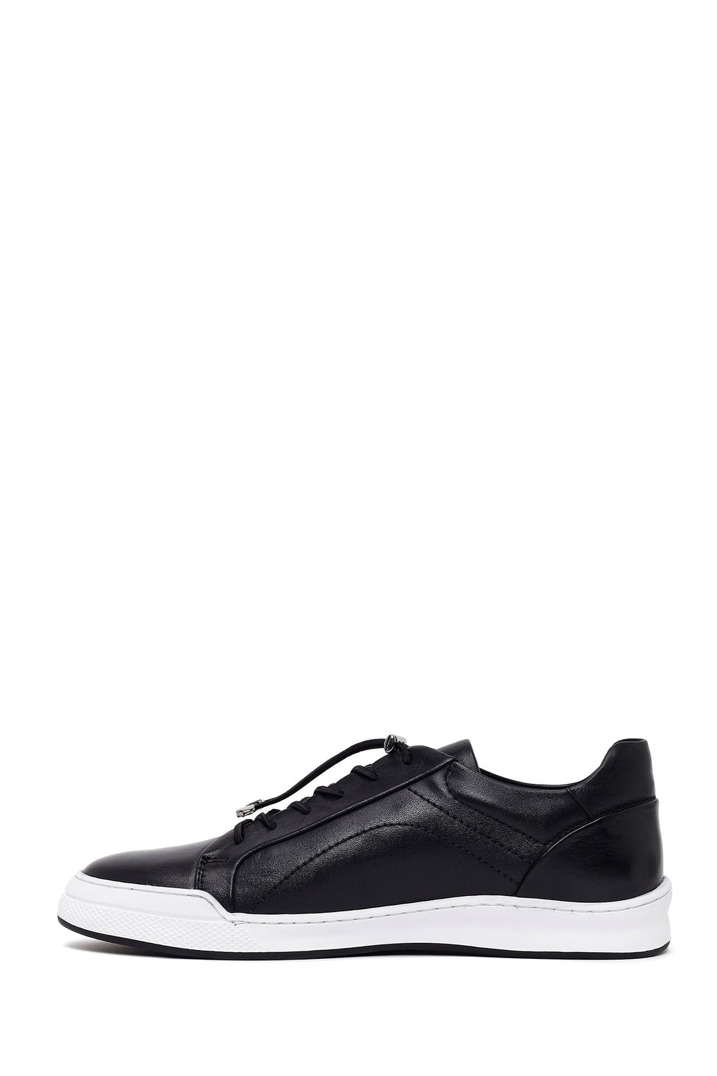 Erkek Siyah Bağcıklı Deri Sneaker