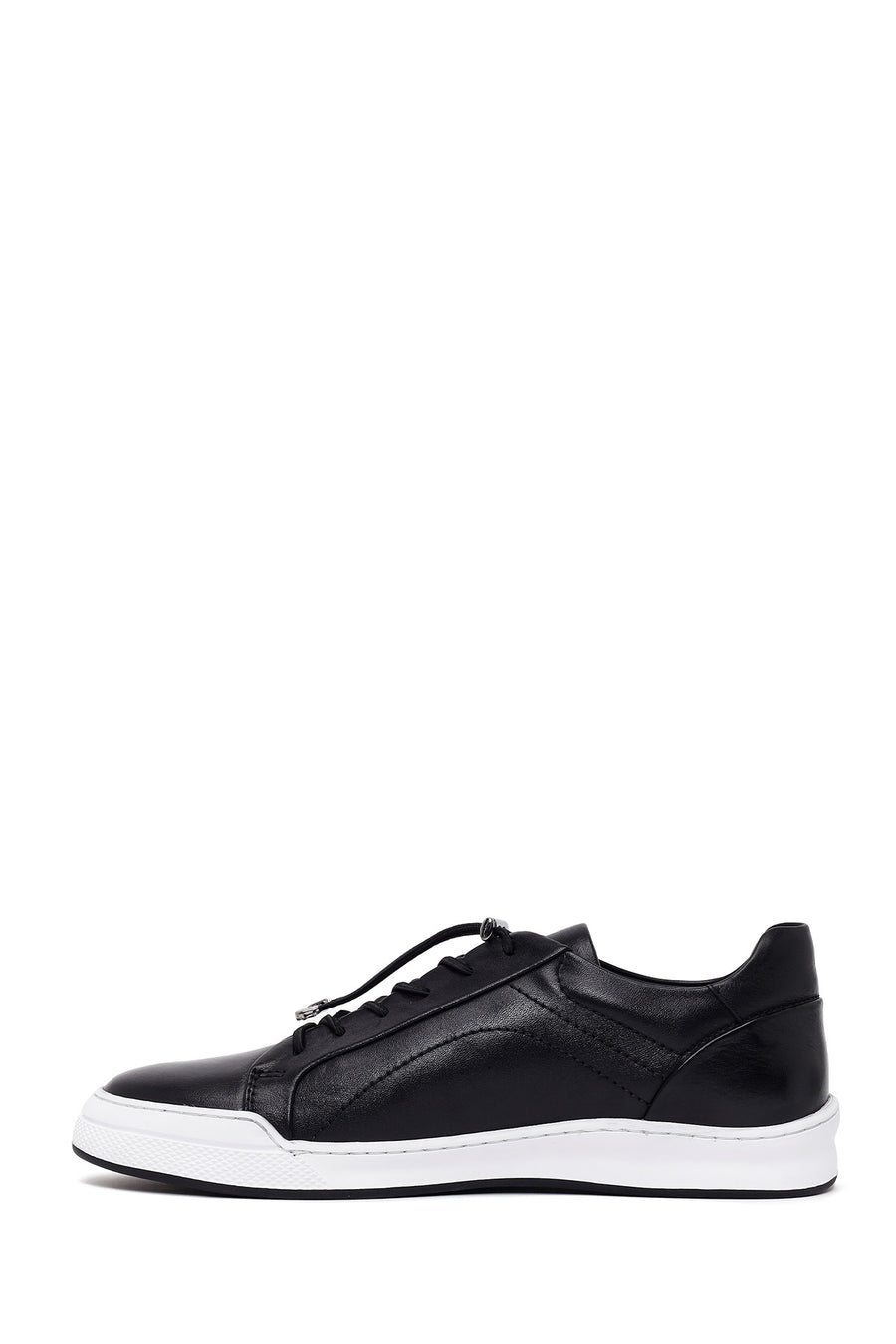 Erkek Siyah Bağcıklı Deri Sneaker