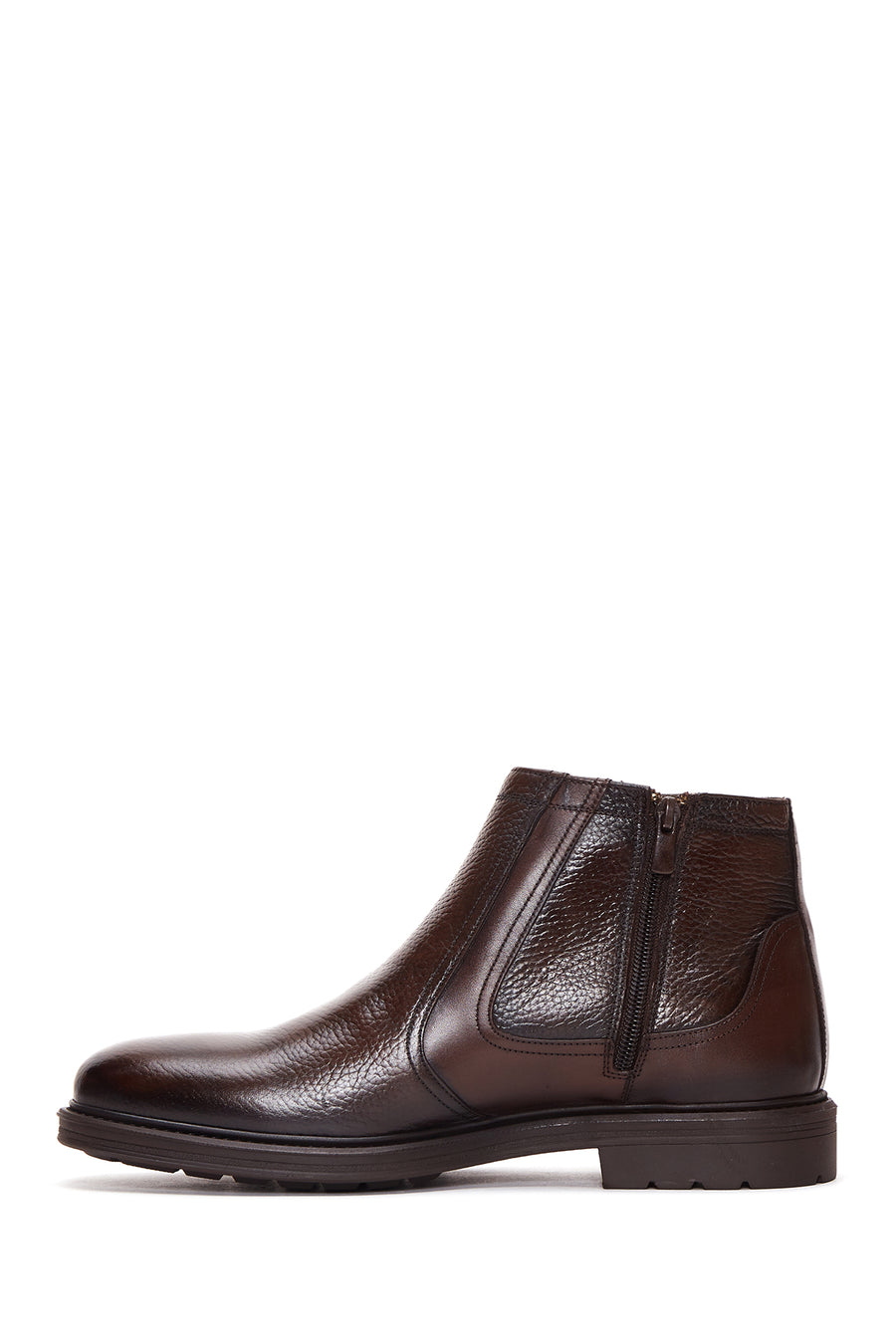 Men's Brown Zippered Leather Casual Boots