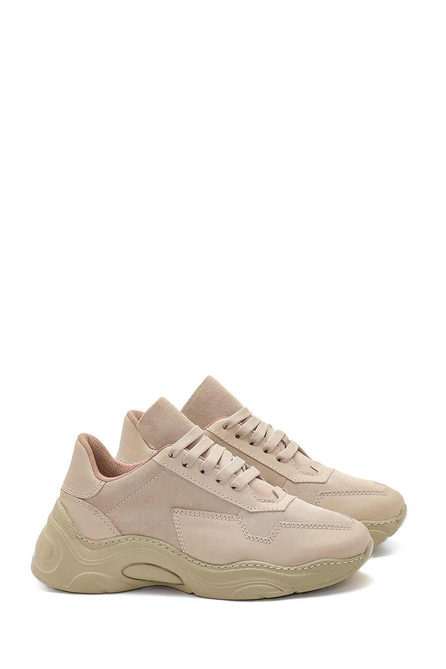 Kadın Bej Deri Yüksek Taban Sneaker