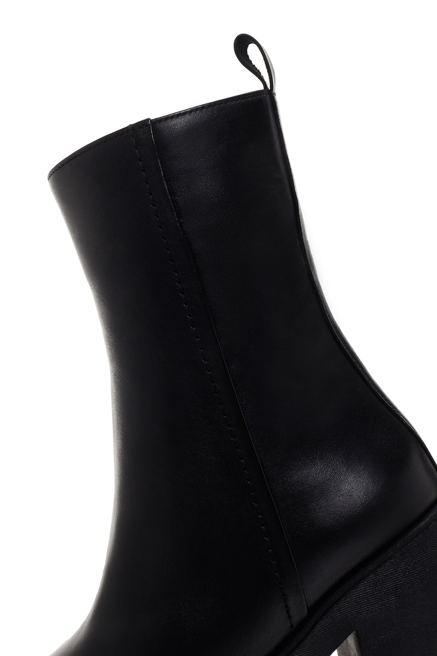 Women's Black Thick Heeled Zippered Leather Boots