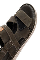 Men's Khaki Strappy Leather Sandals | Derimod