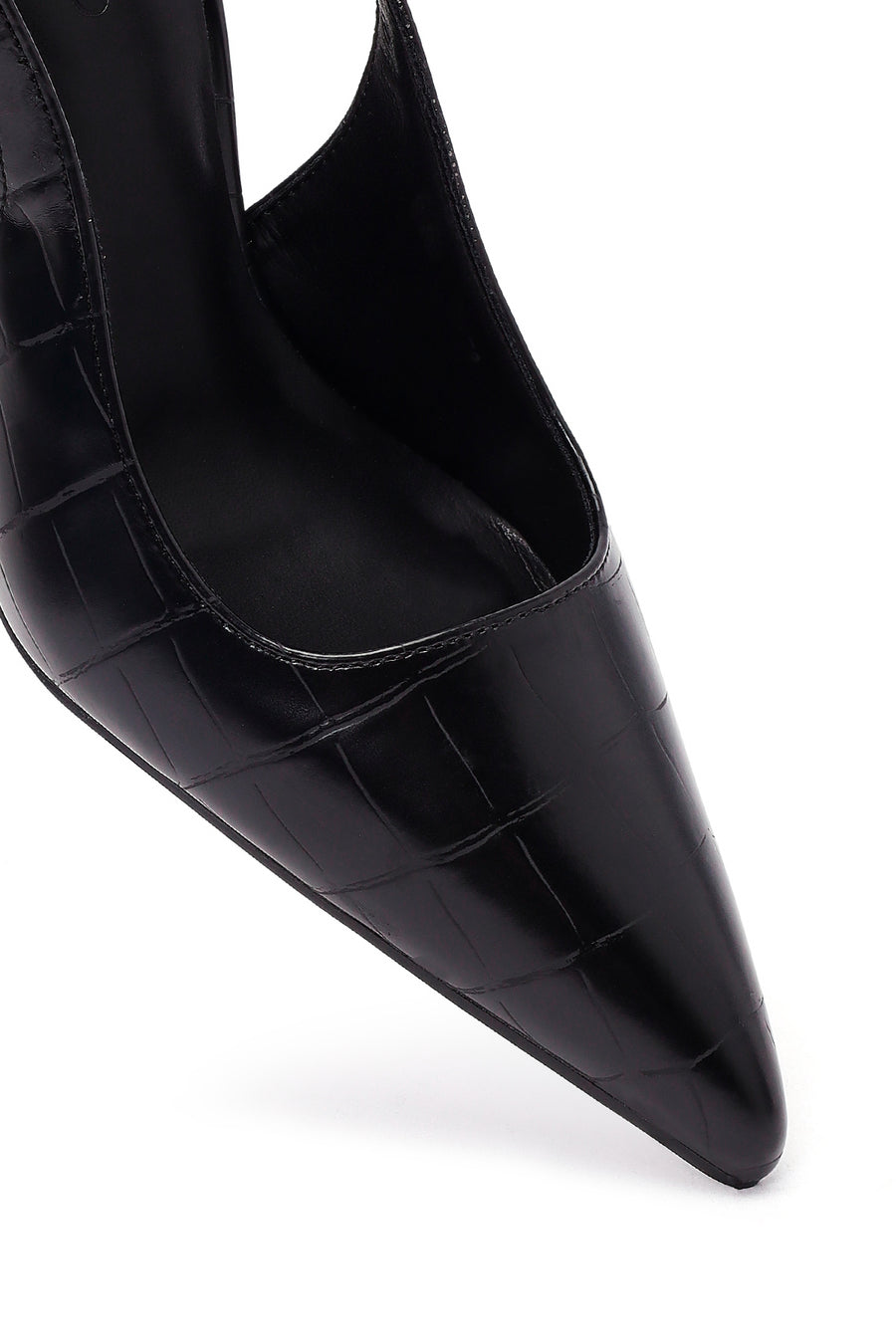 Woman Black Crocodile-Embossed Open-Back Stiletto High Heel