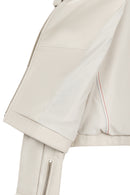 Avanti Woman Beige Off-Shoulder Short Biker Leather Jacket | Derimod