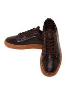 Erkek Kahverengi Bağcıklı Deri Sneaker | Derimod
