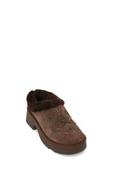 Woman Camel Thick-Soled Stone-Embellished Suede Teddy Slipper | Derimod