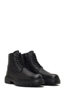 Male Black Zip Closure Leather Combat Boots | Derimod