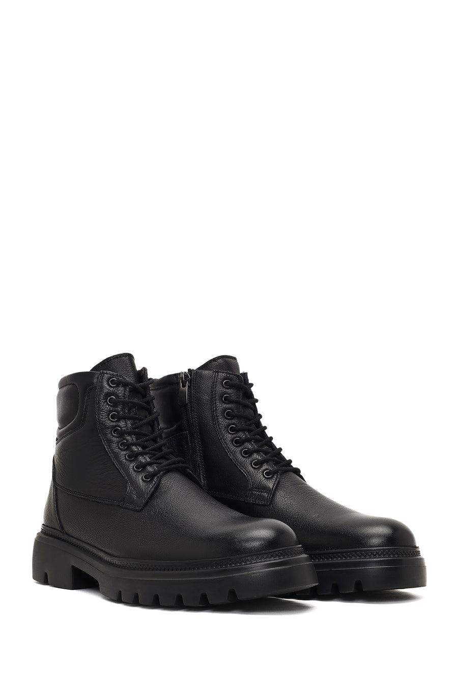 Male Black Zip Closure Leather Combat Boots