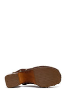 Women's Brown Platform Chunky Heel Suede Leather Slippers | Derimod