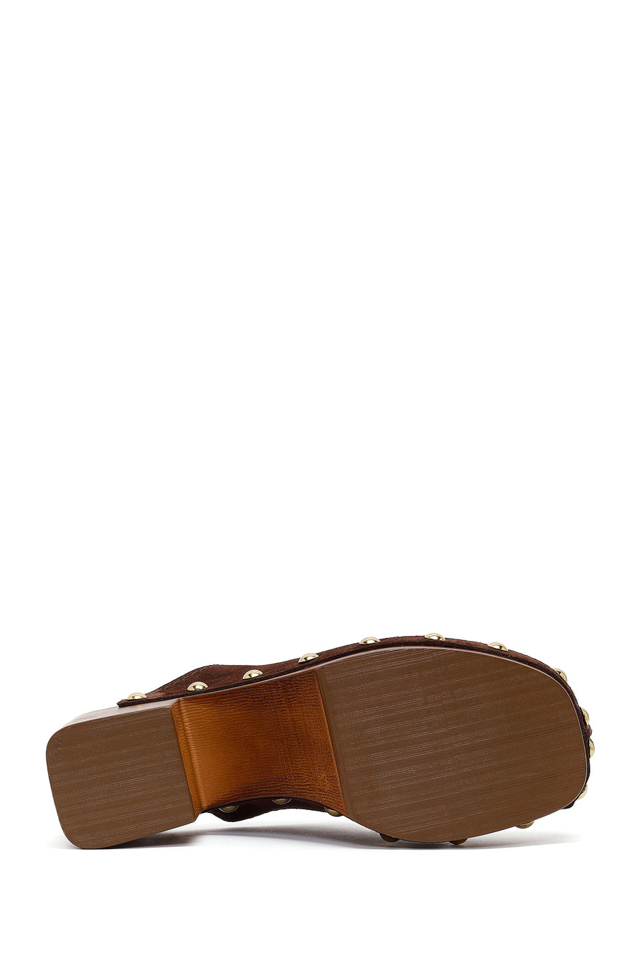 Women's Brown Platform Chunky Heel Suede Leather Slippers