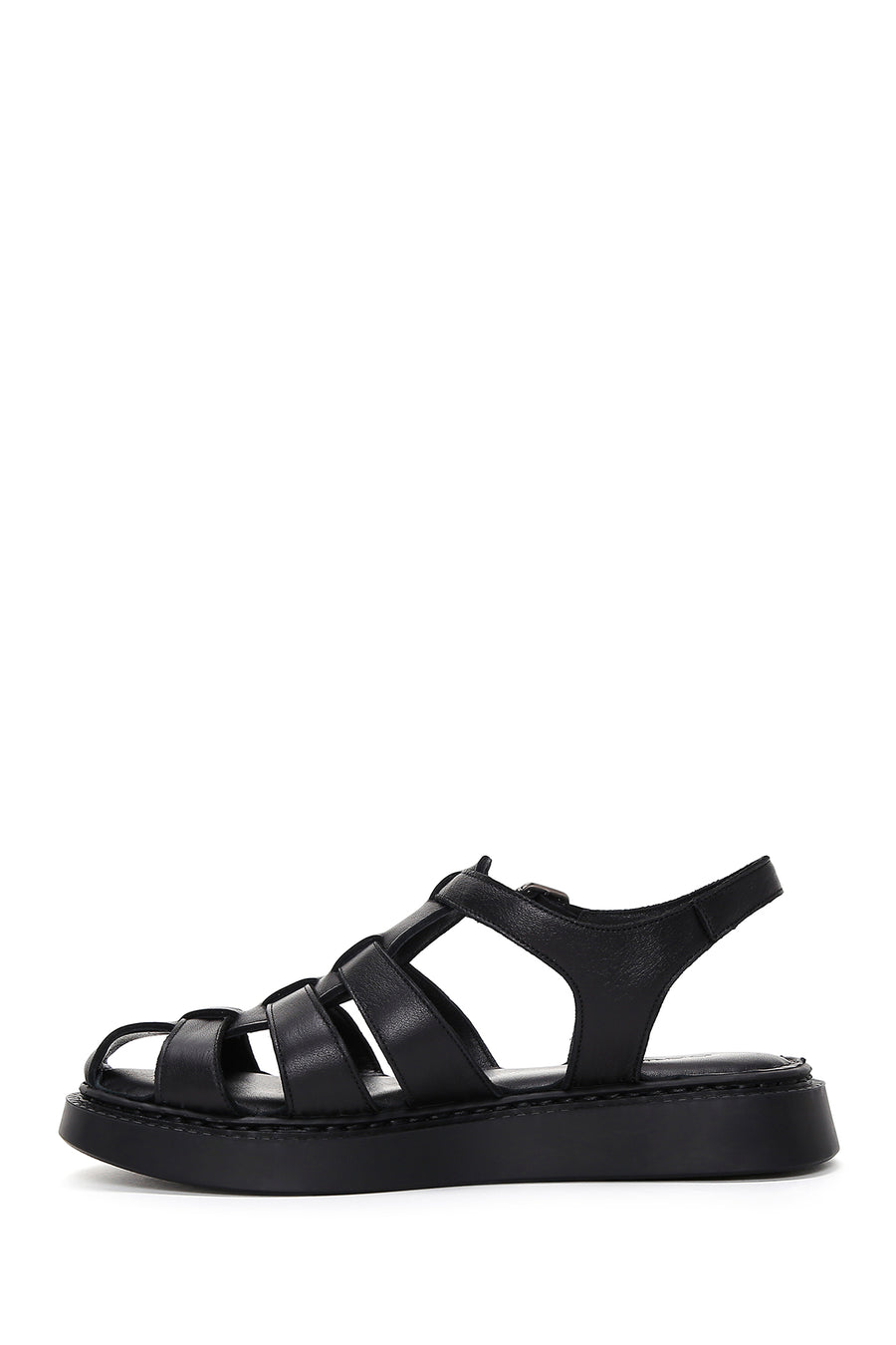 Women's Black Ankle Strap Leather Comfort Sandals