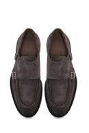 Male Anthracite Double Buckle Thick Sole Suede Leather Casual Shoes | Derimod