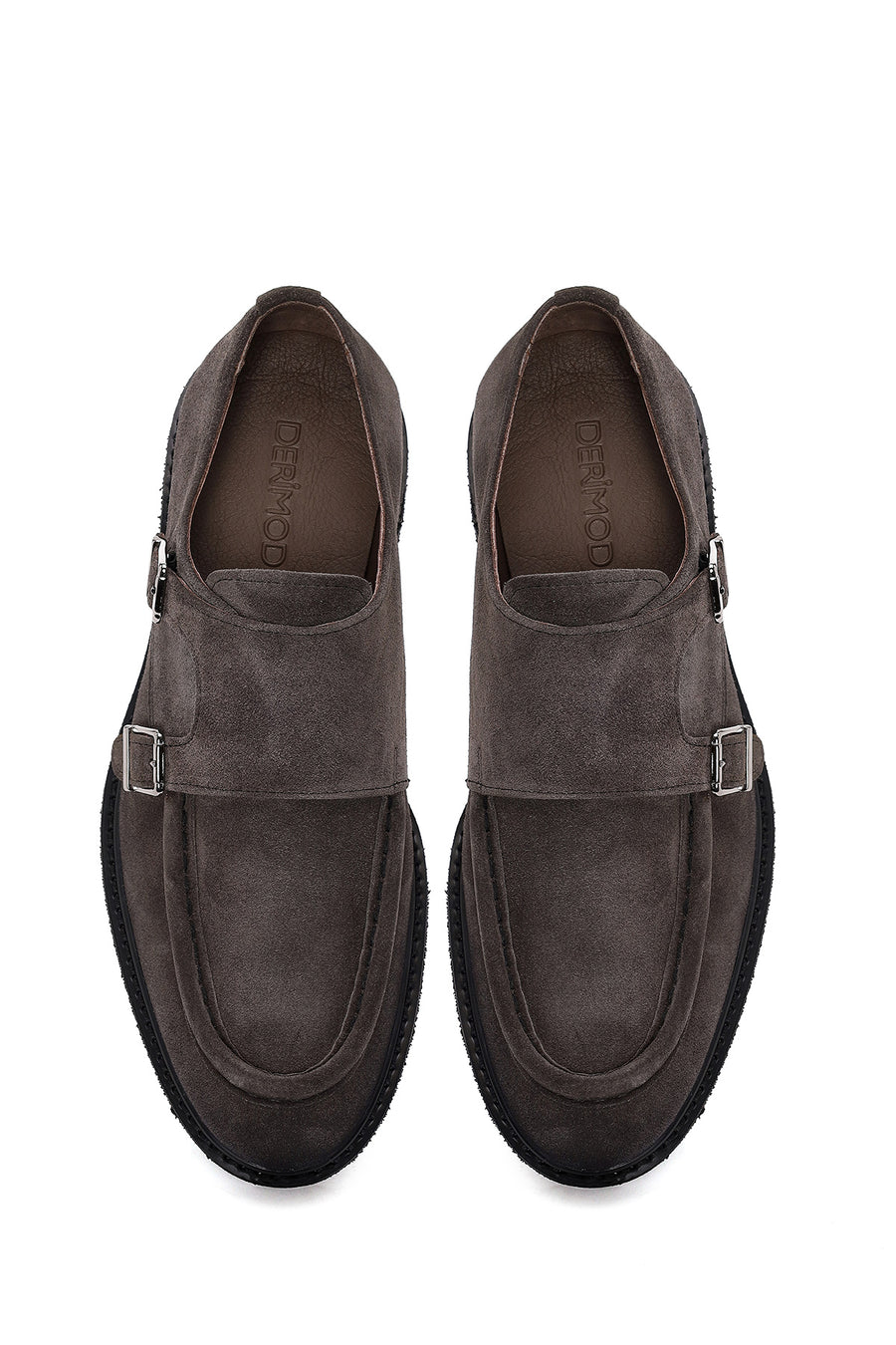 Male Anthracite Double Buckle Thick Sole Suede Leather Casual Shoes