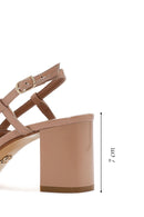 Women's Beige Slingback Thick Heel Leather Shoes | Derimod