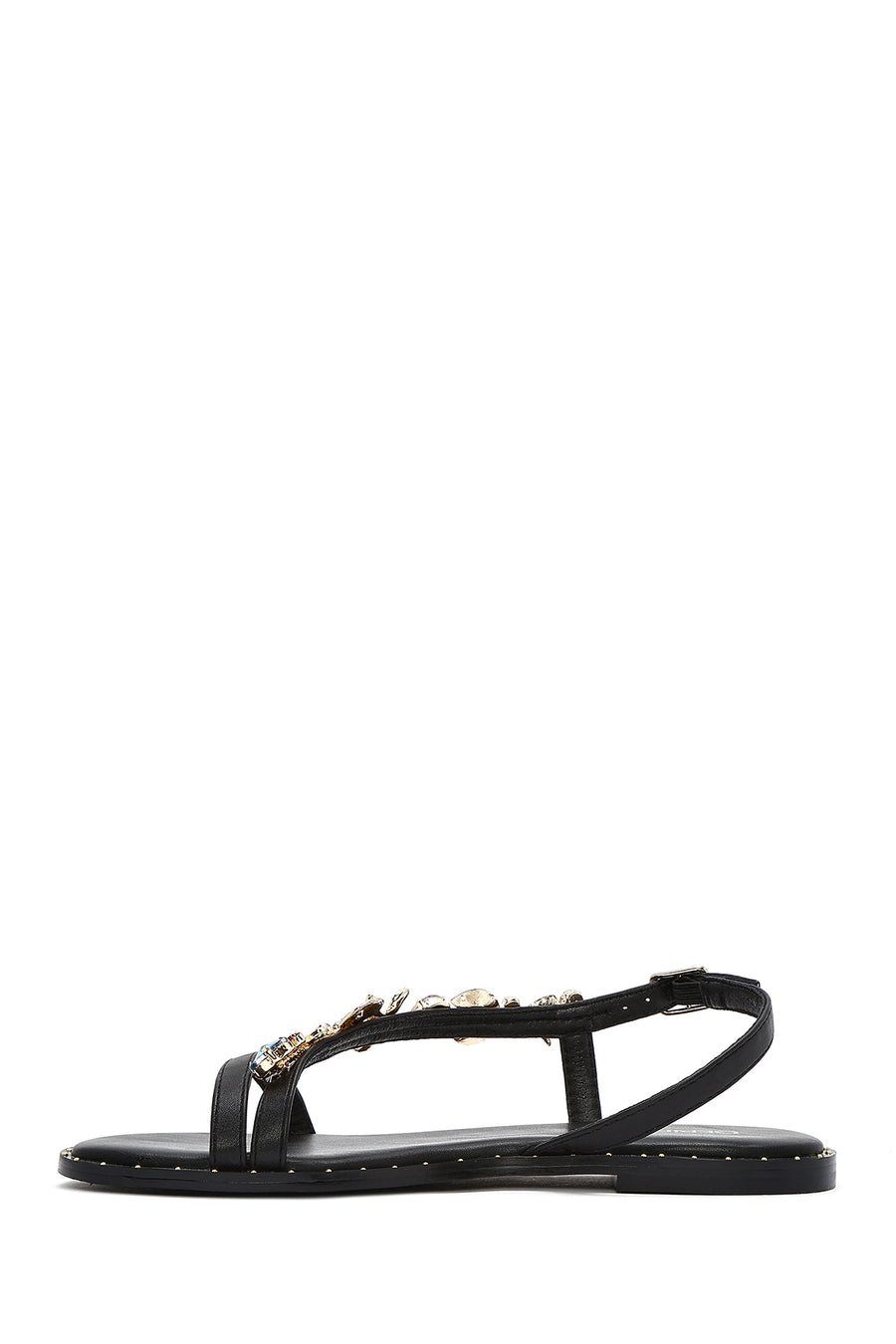 Women's Black Ankle Buckle Stoned Sandals