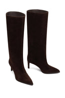 Woman Brown Thin-Heeled Suede Boots | Derimod
