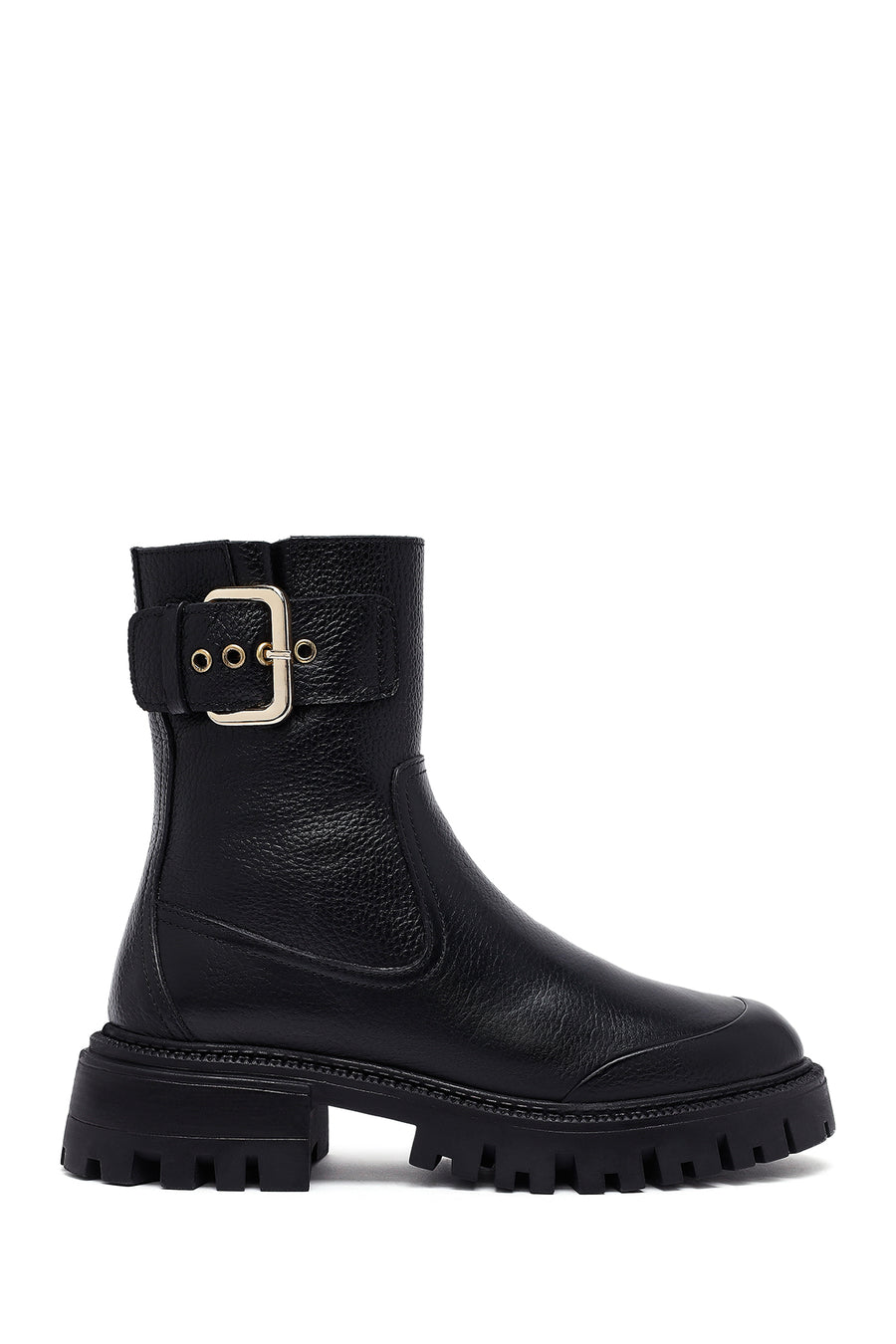 Woman Black Thick-Soled Leather Boots WF170013DF | Derimod