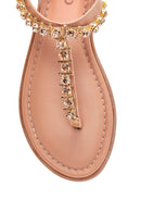 Women's Beige Leather Stone Flip Flops Sandals | Derimod