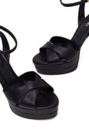 Woman Black Ankle-Strap Buckled Platform High Thick-Heel Leather Sandal | Derimod