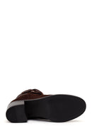 Woman Brown Zip Closure Chunky-Heeled Suede Leather Boots | Derimod