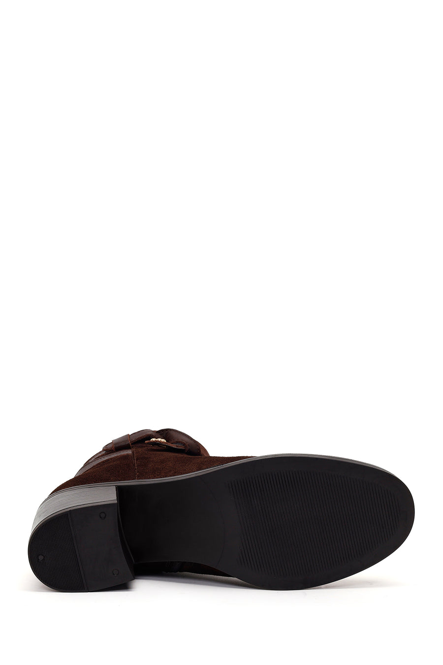 Woman Brown Zip Closure Chunky-Heeled Suede Leather Boots