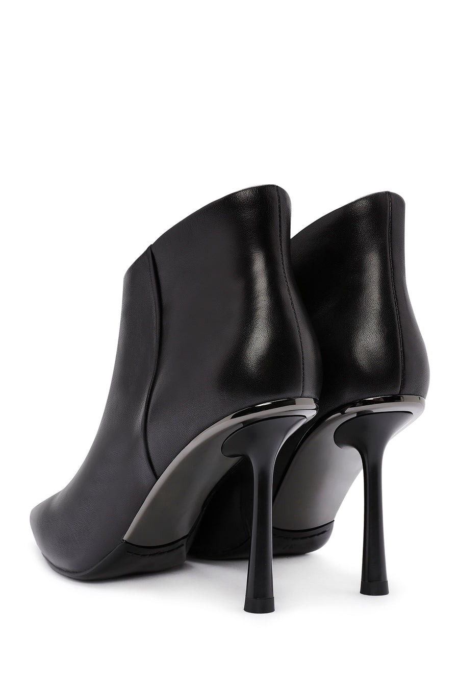 Women's Black Zippered Thin Heeled Leather Boots