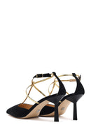 Women's Black Ankle Strap Thin Heel Suede Leather Shoes | Derimod