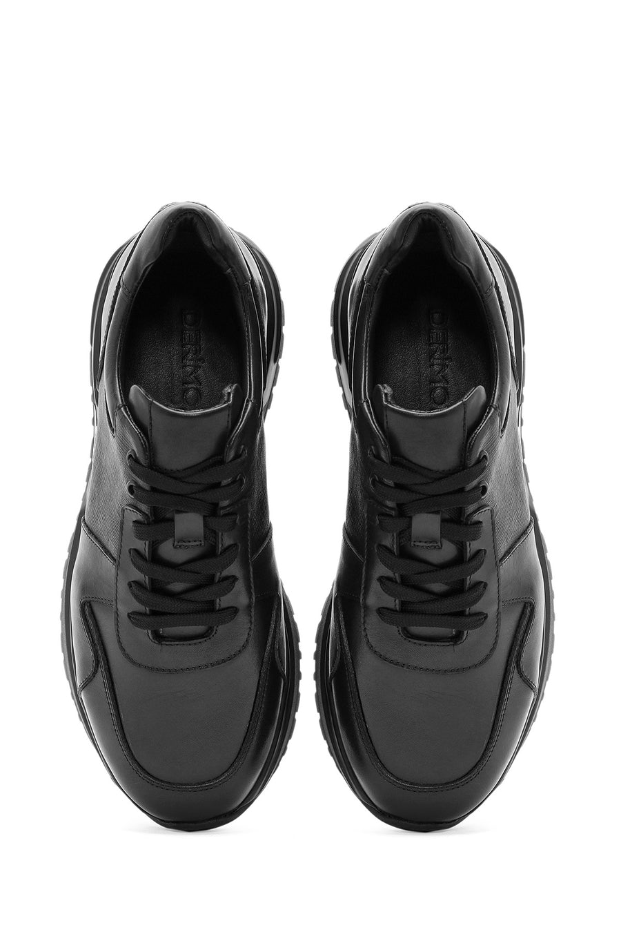 
Men's Black Lace-Up Thick Sole Leather Sneaker
