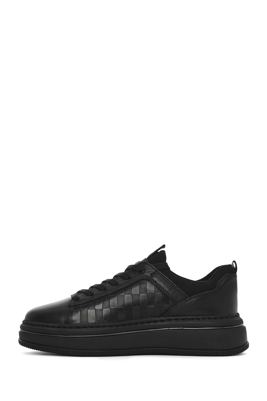 Men's Black Lace-up Thick-Sole Leather Sneaker